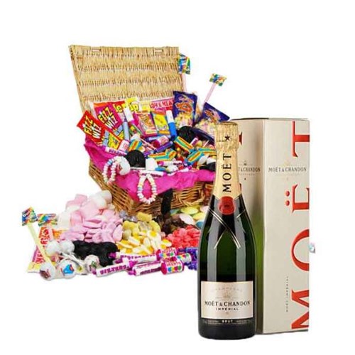 Classic Retro Sweet Hamper and Moet Champagne - Celebrate in Style